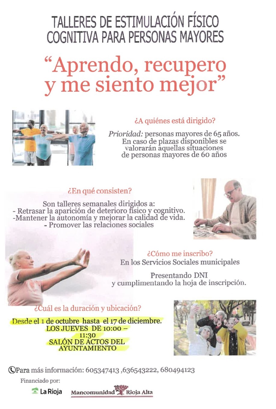 Vuelven los Talleres de Estimulación físico cognitiva para personas mayores